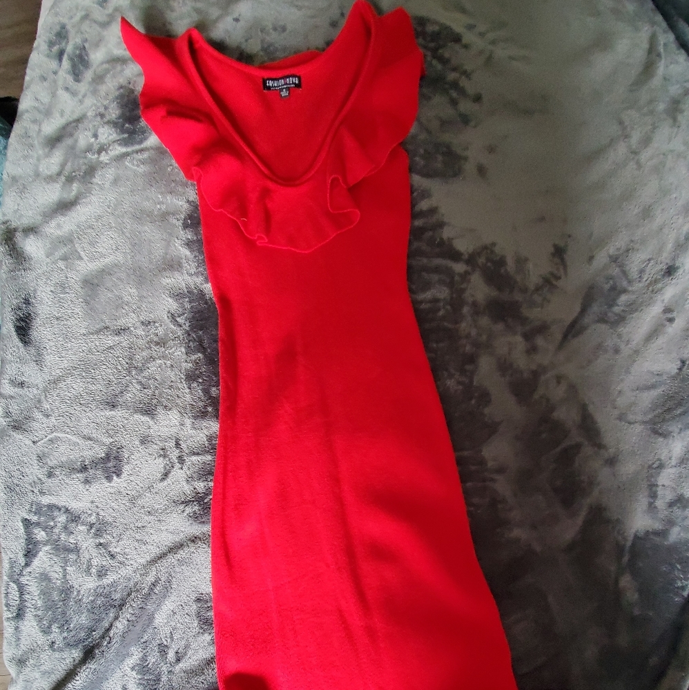 Little red ruffle sweater dress